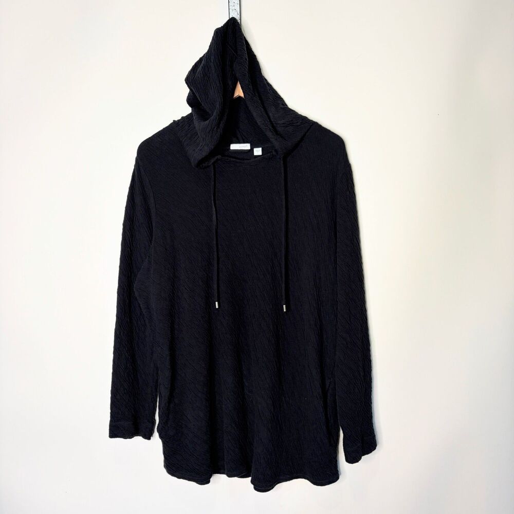Pure J Jill Black Gauze Top Hooded Textured Fabric Pockets Lagenlook Women L